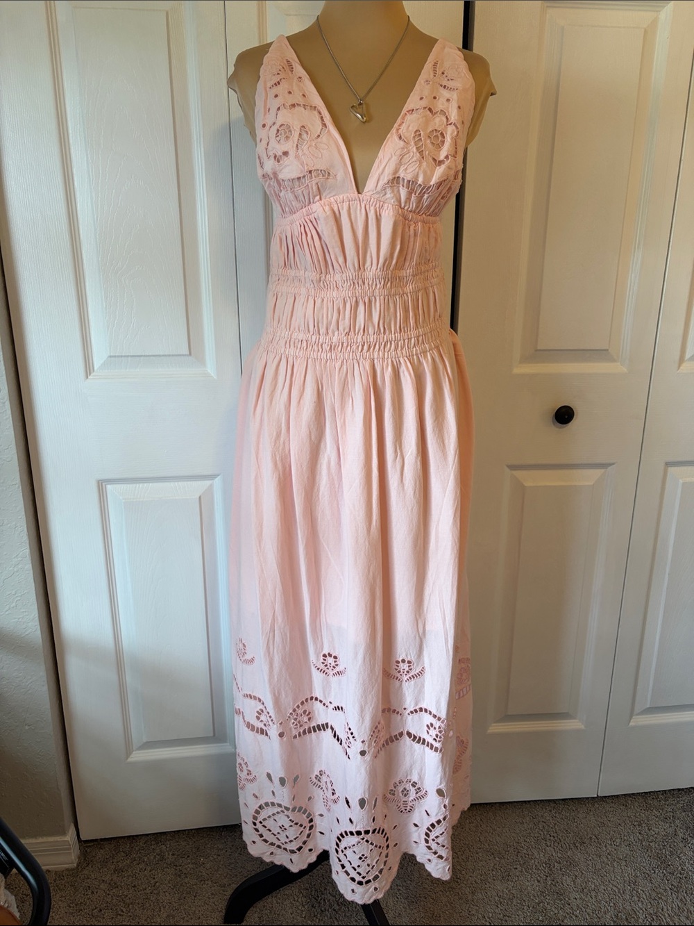 Future Collective pink maxi dress deep v neck adjustable straps size small